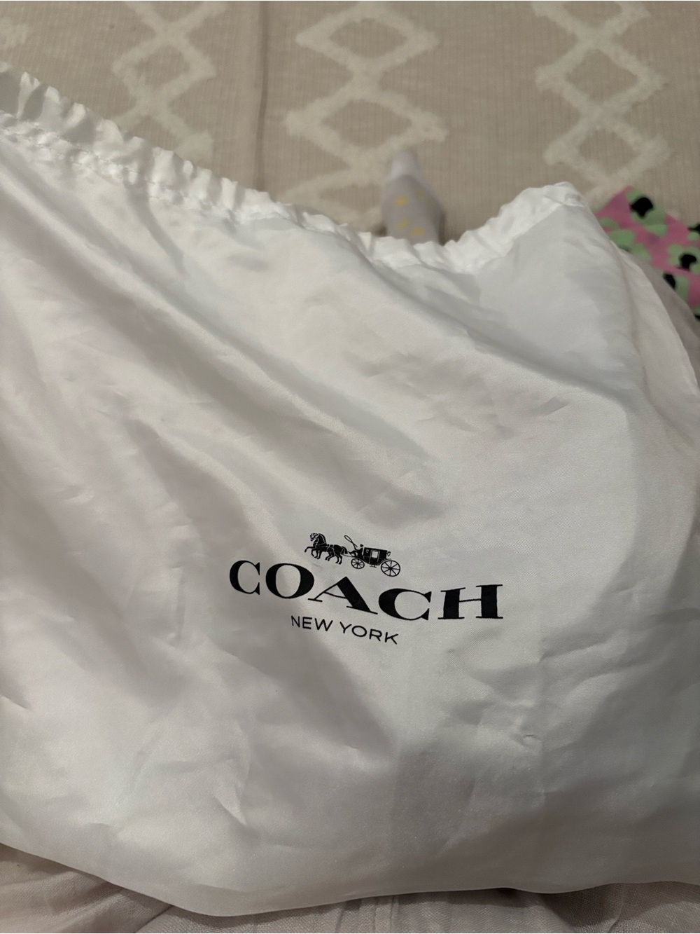 Coach White Drawstring Dust Bag with Black Logo